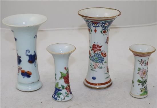 Six Chinese export miniature porcelain vases, 18th century, 8.5cm - 13cm